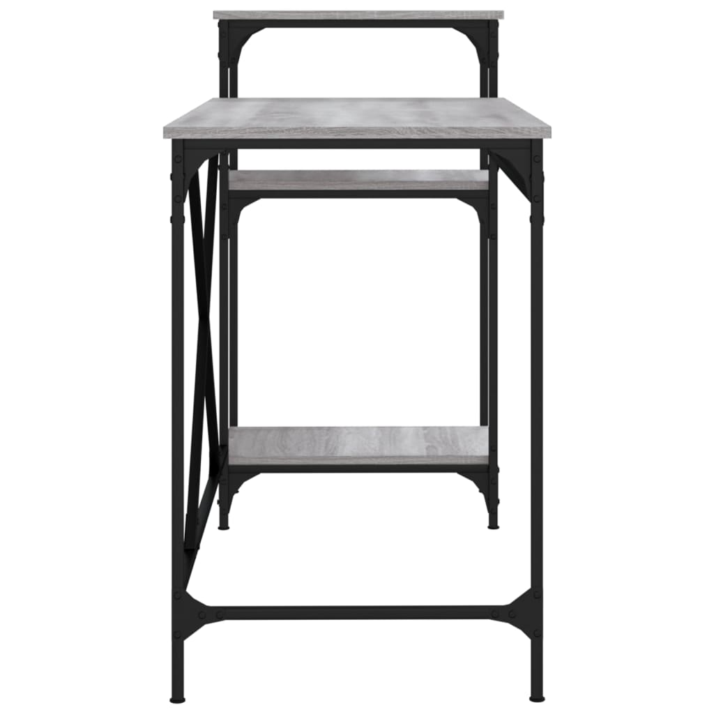 Skrivebord hyller grå sonoma 135x50x90 cm konstruert tre jern