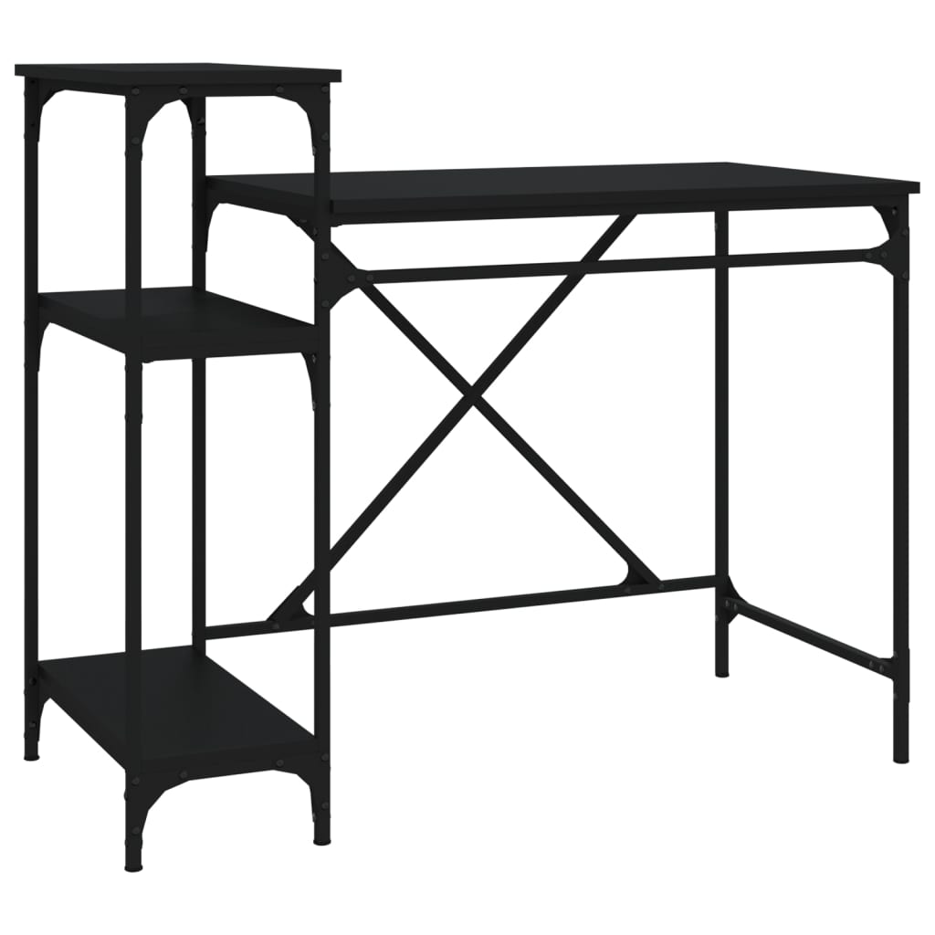 Skrivebord med hyller svart 105x50x90 cm konstruert tre og jern
