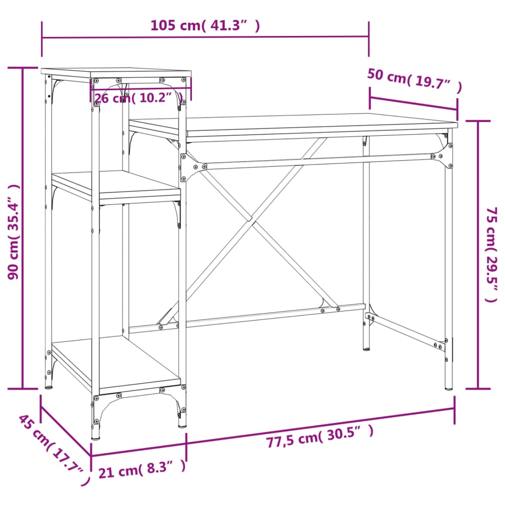 Skrivebord med hyller svart 105x50x90 cm konstruert tre og jern