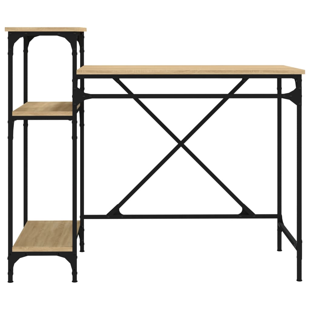 Skrivebord med hyller sonoma 105x50x90 cm konstruert tre jern vidaXL