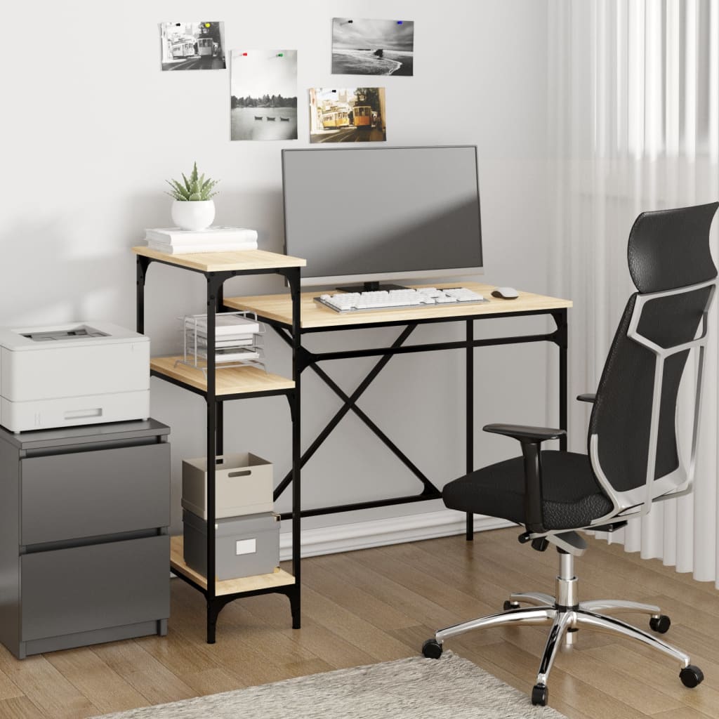 Skrivebord med hyller sonoma 105x50x90 cm konstruert tre jern vidaXL