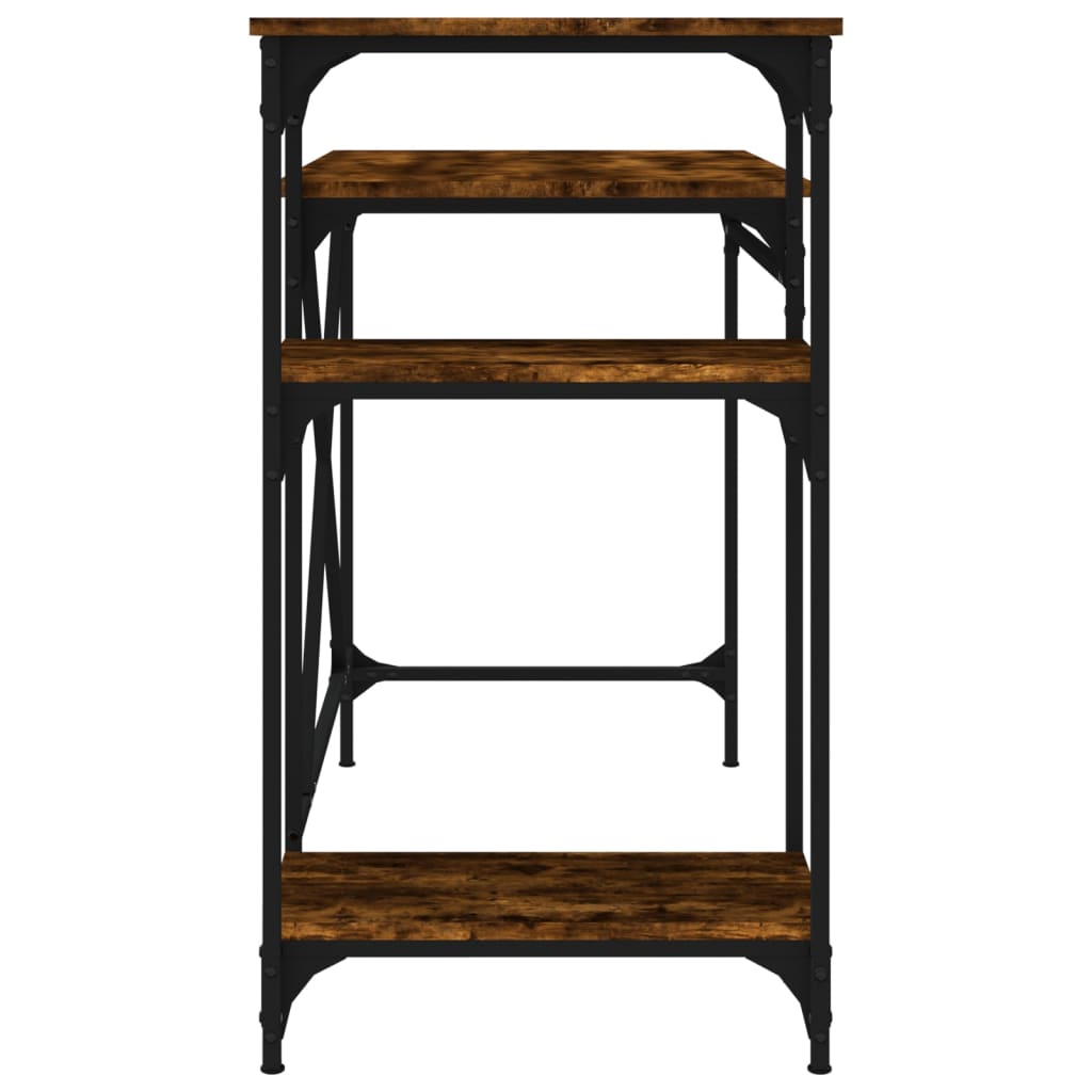 Skrivebord med hyller røkt eik 105x50x90 cm konstruert tre jern