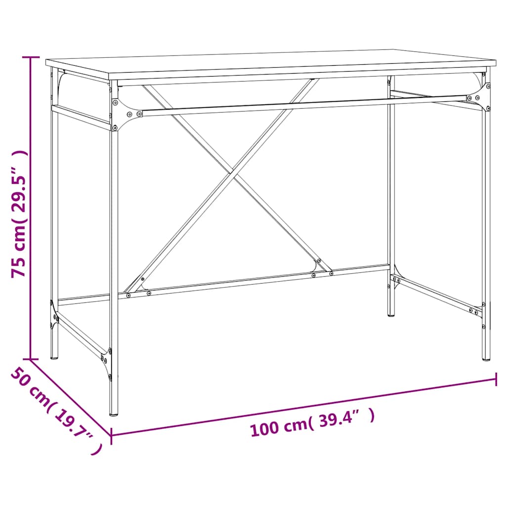 Skrivebord brun eik 100x50x75 cm konstruert tre og jern
