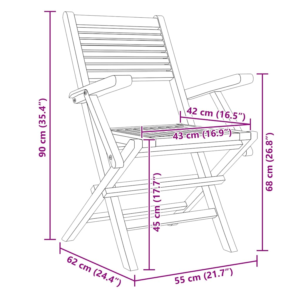 Klappstoler 6 stk 55x62x90 cm heltre teak