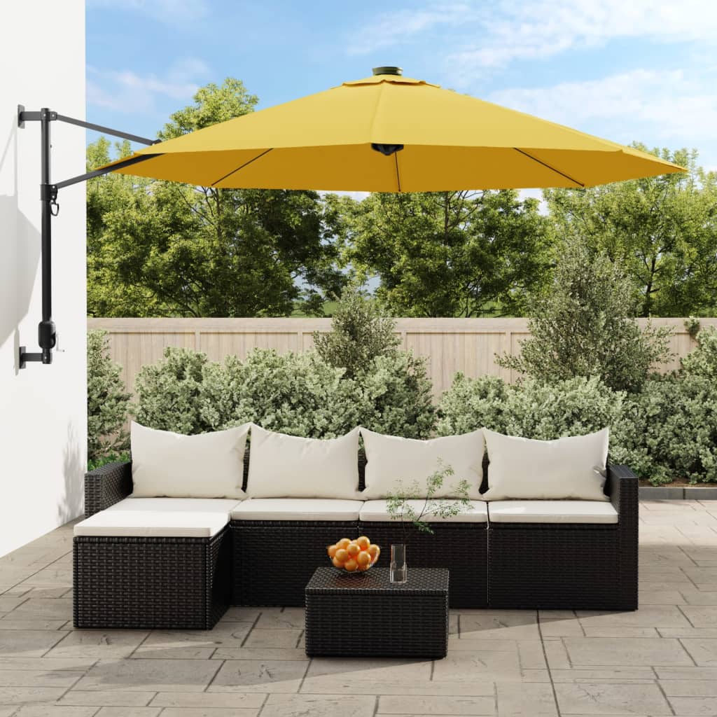 Veggmontert parasoll med LED gul 290 cm