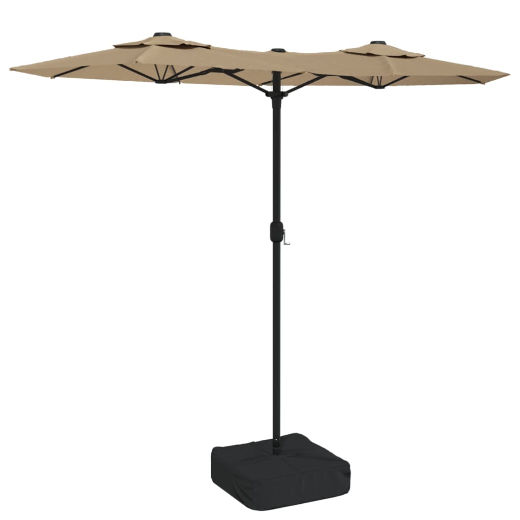 Hageparasoll dobbelt hode med LED gråbrun 316x145 cm