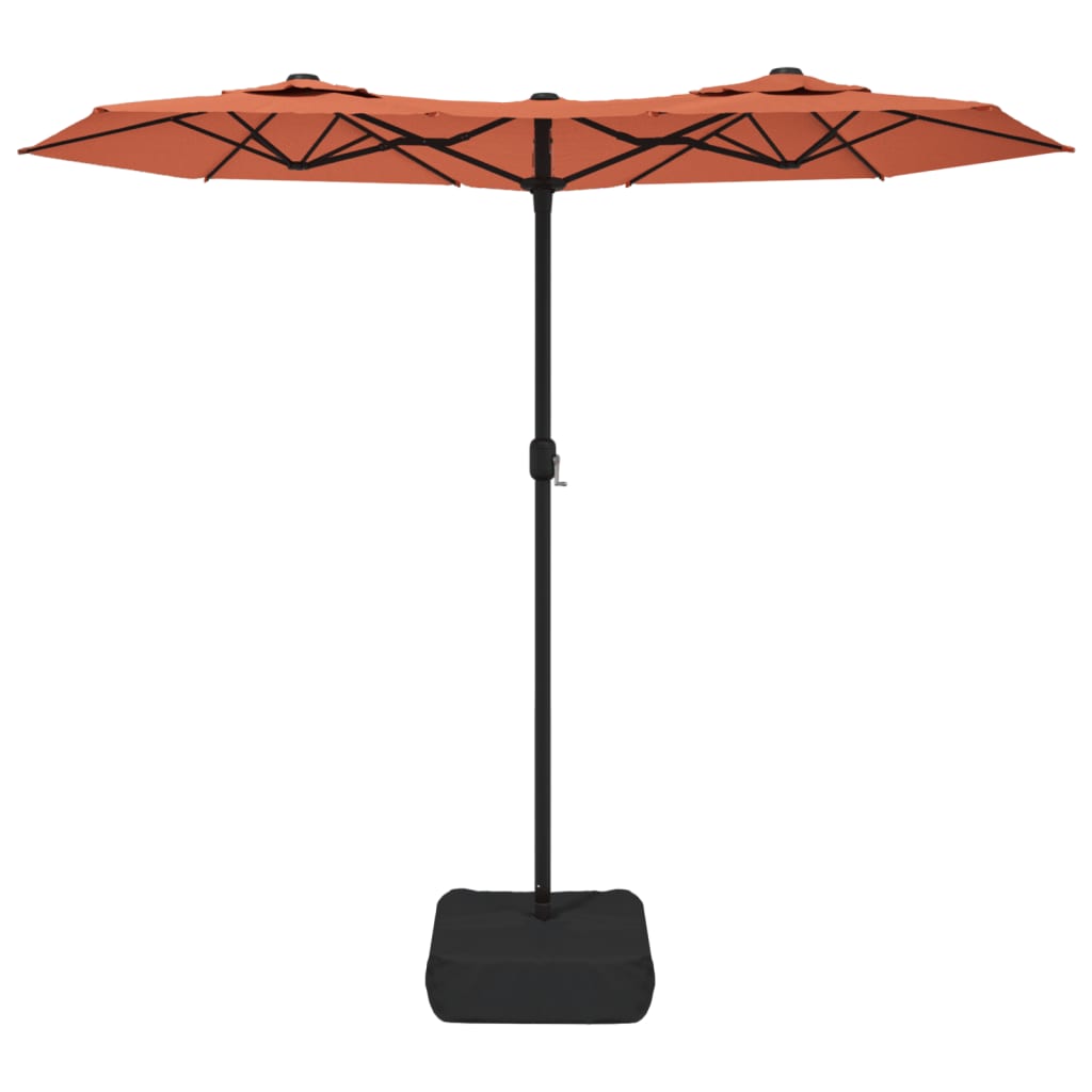 Hageparasoll dobbelt hode med LED terrakotta 316x145 cm