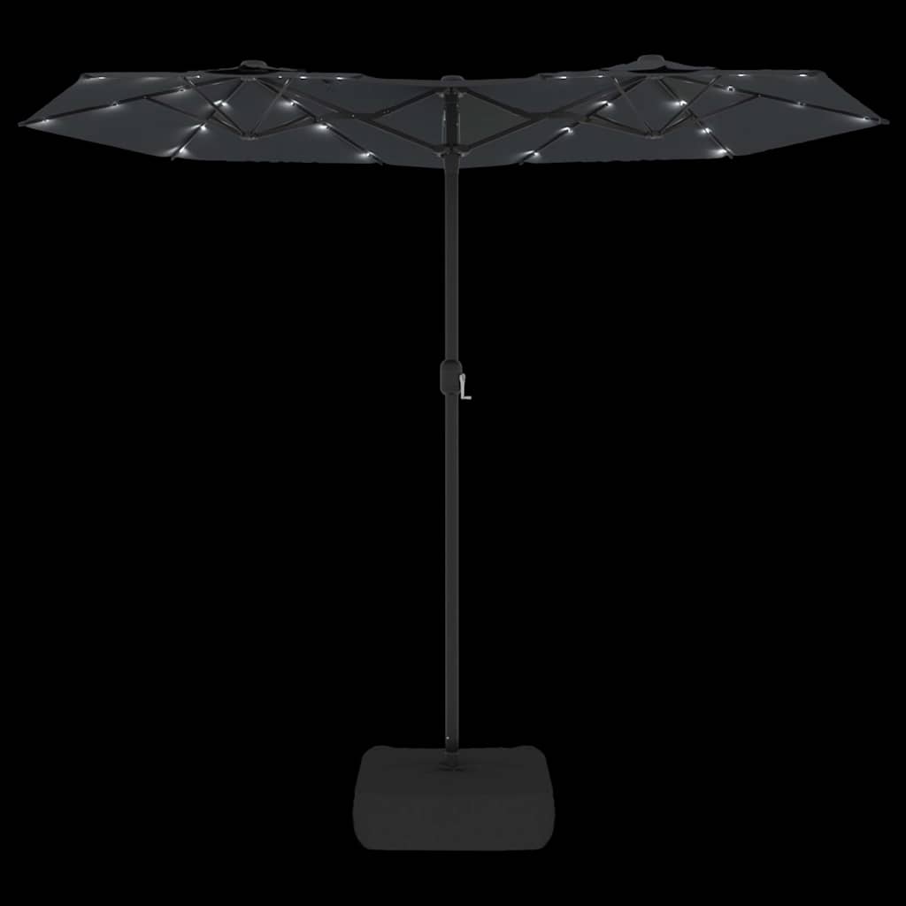 Hageparasoll dobbelt hode med LED svart 316x145 cm