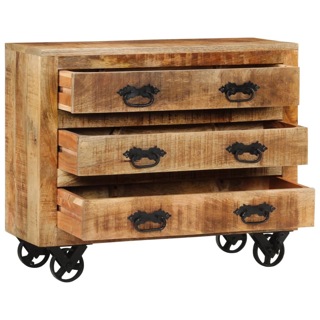 Skjenk med 3 skuffer 80x30x65 cm grov heltre mango