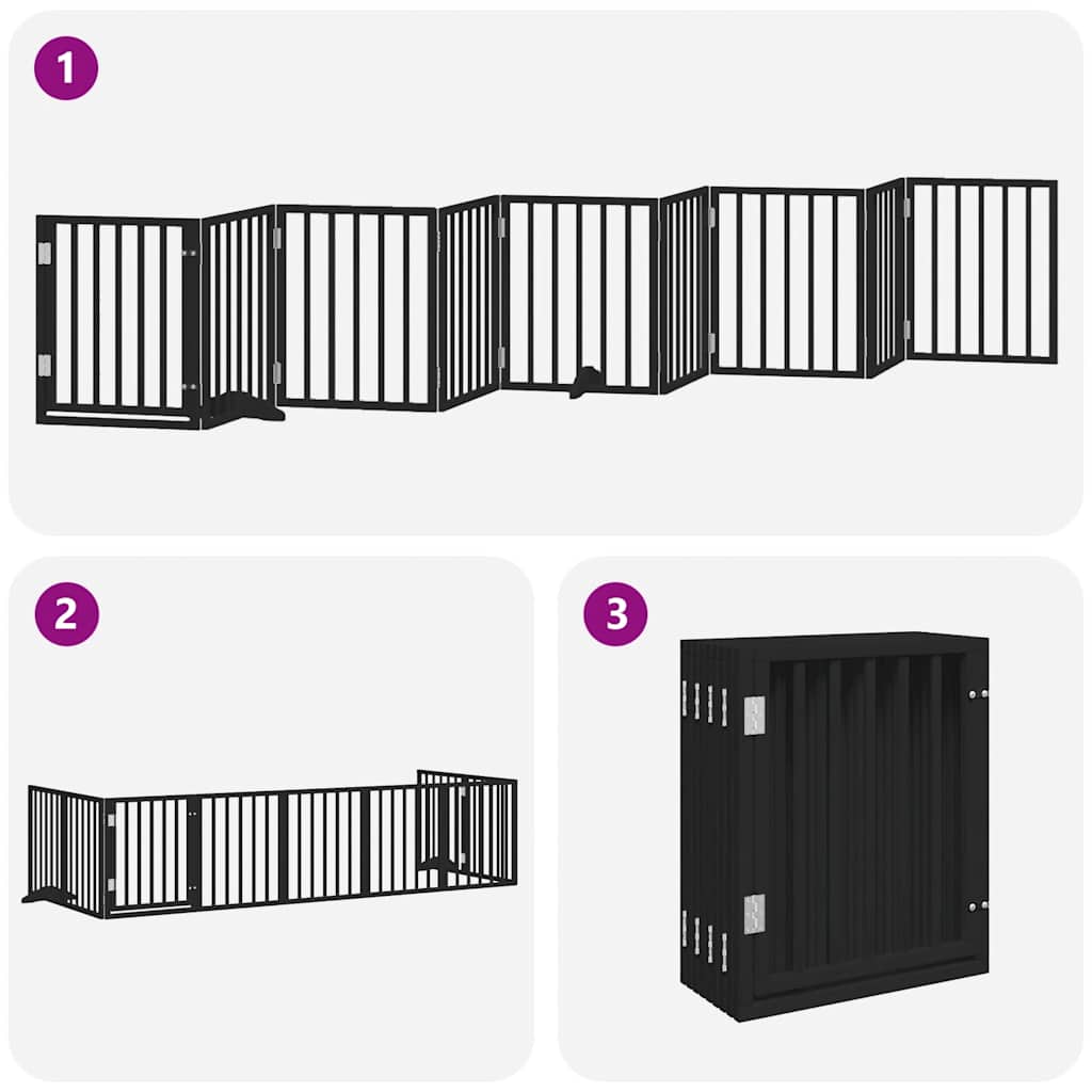 Hundeport sammenleggbar 9 paneler svart 450 cm poppeltre