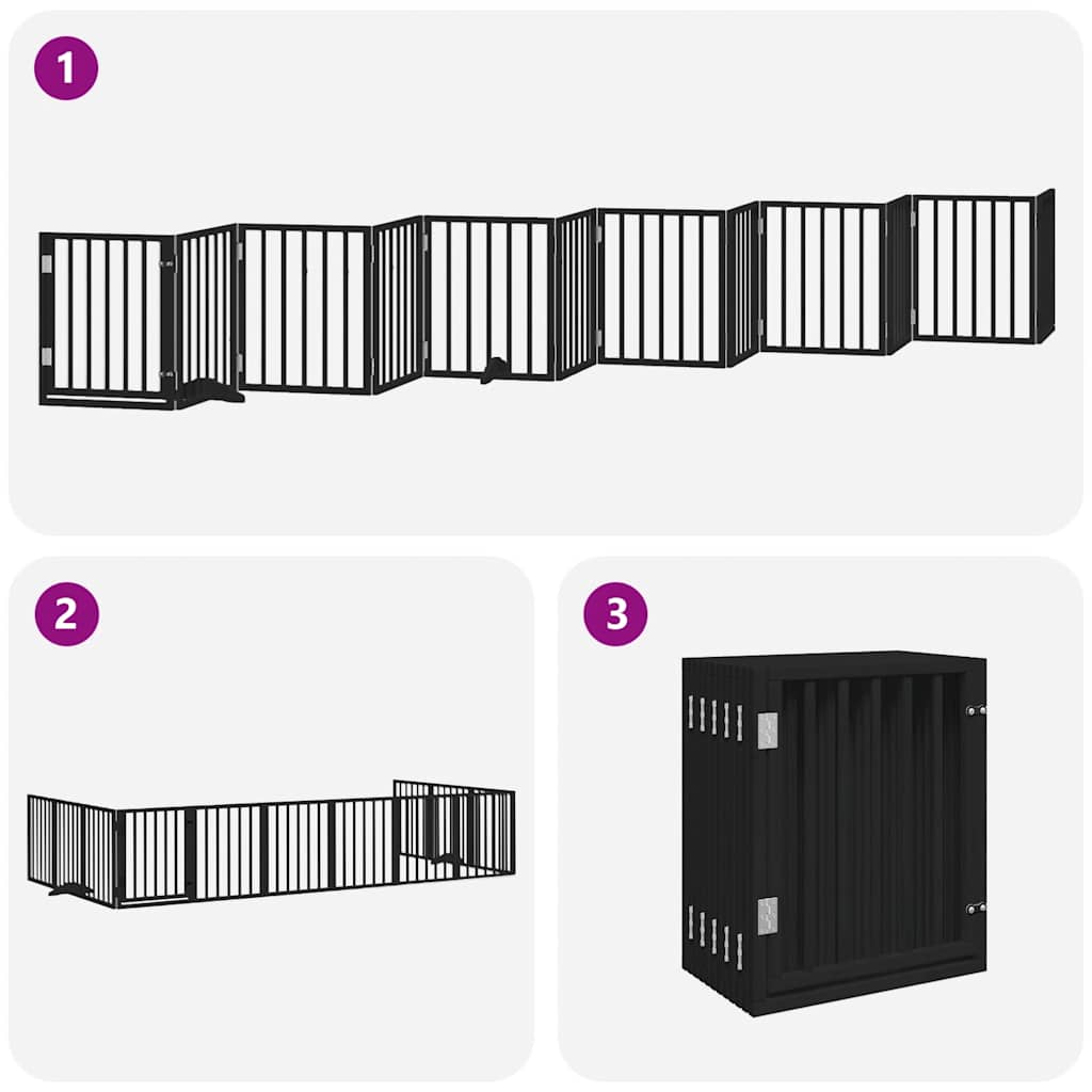 Hundeport sammenleggbar 12 paneler svart 600 cm poppeltre