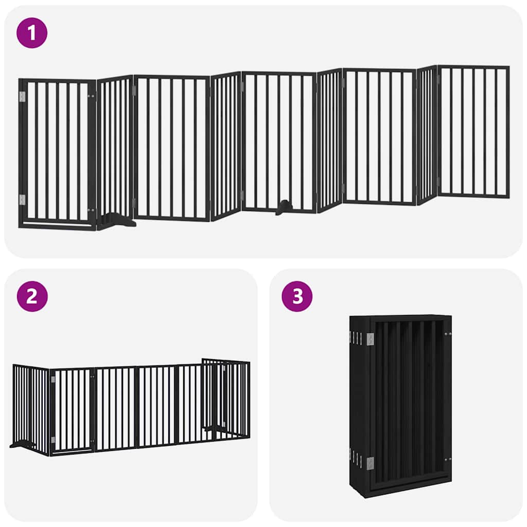 Hundeport sammenleggbar 9 paneler svart 450 cm poppeltre