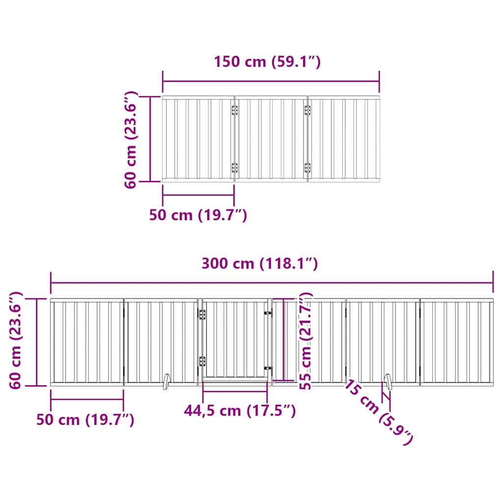 Hundeport sammenleggbar 15 paneler brun 750 cm poppeltre