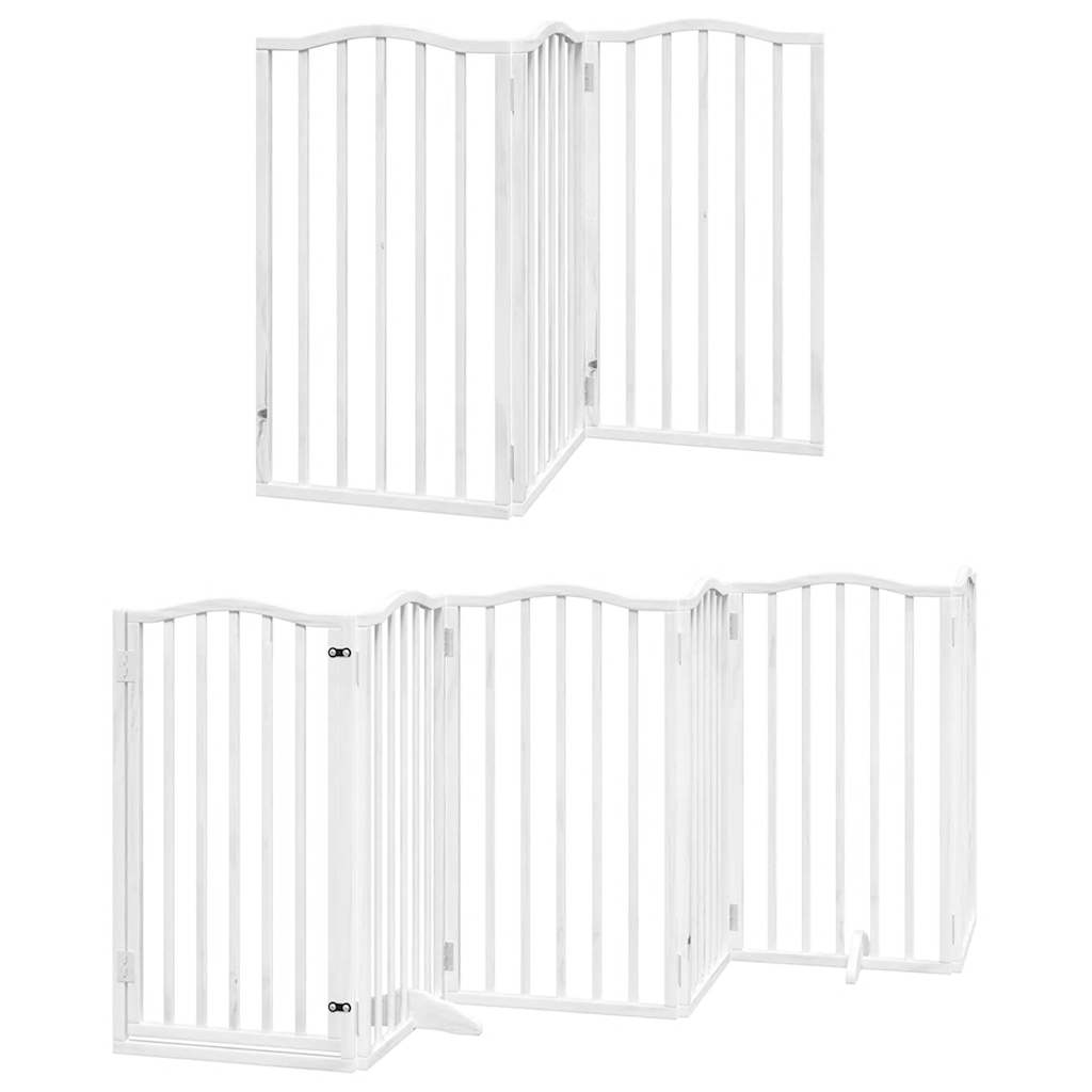 Hundeport sammenleggbar 9 paneler hvit 450 cm poppeltre