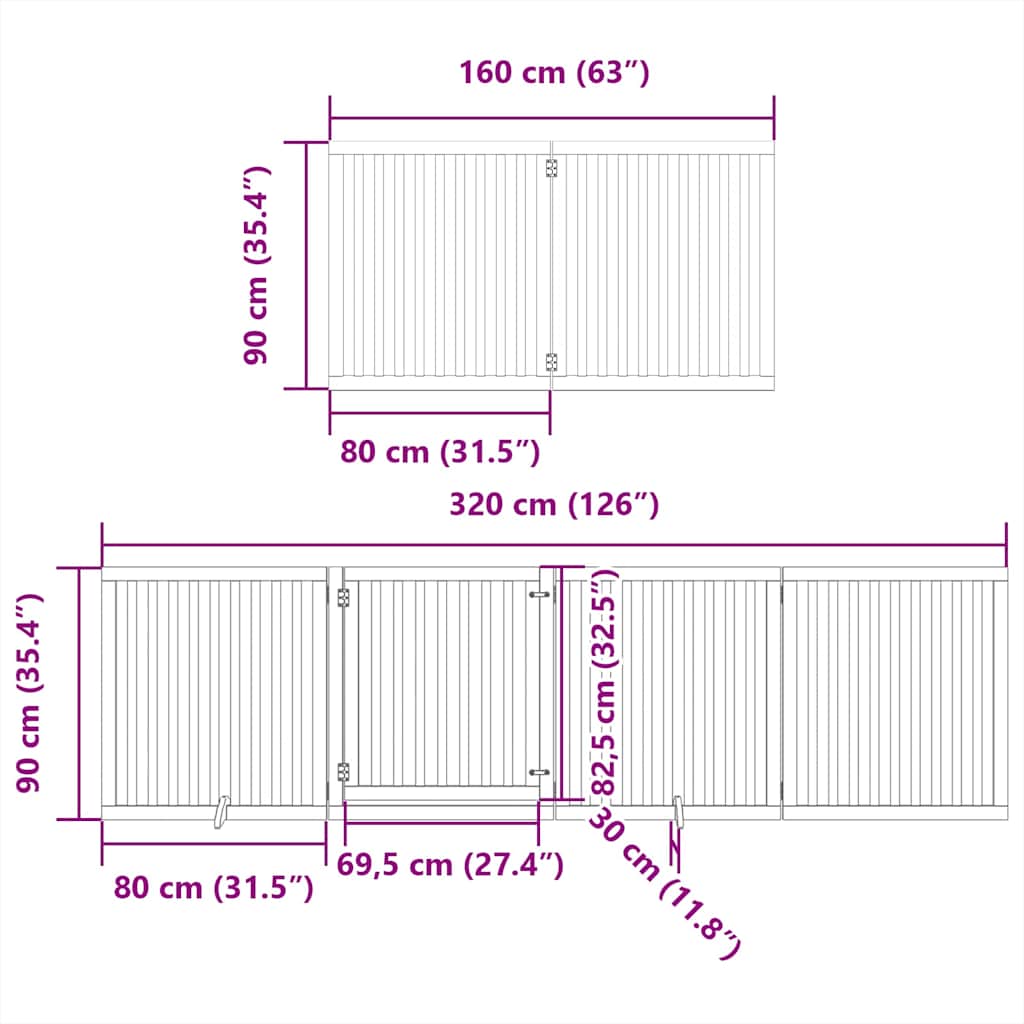 Hundeport sammenleggbar 6 paneler 480 cm poppeltre