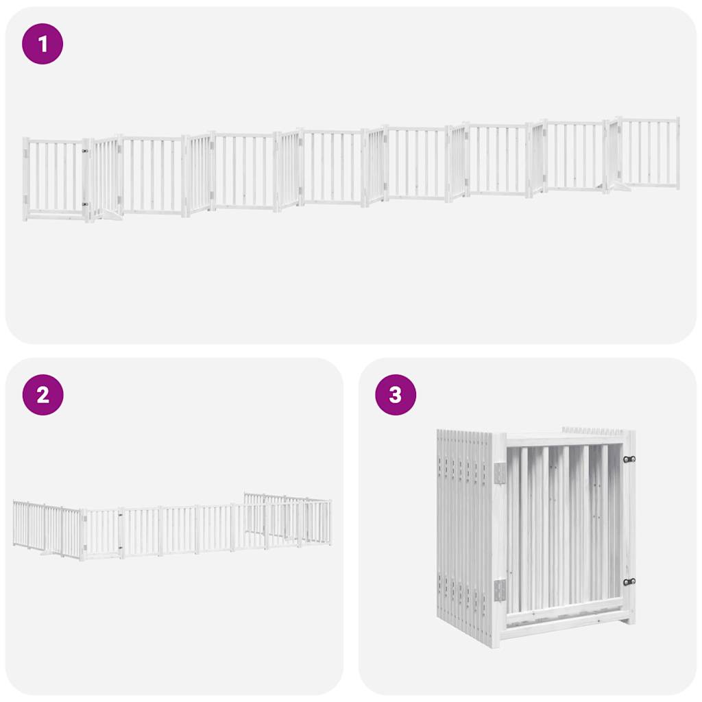 Hundeport sammenleggbar 15 paneler hvit 750 cm poppeltre
