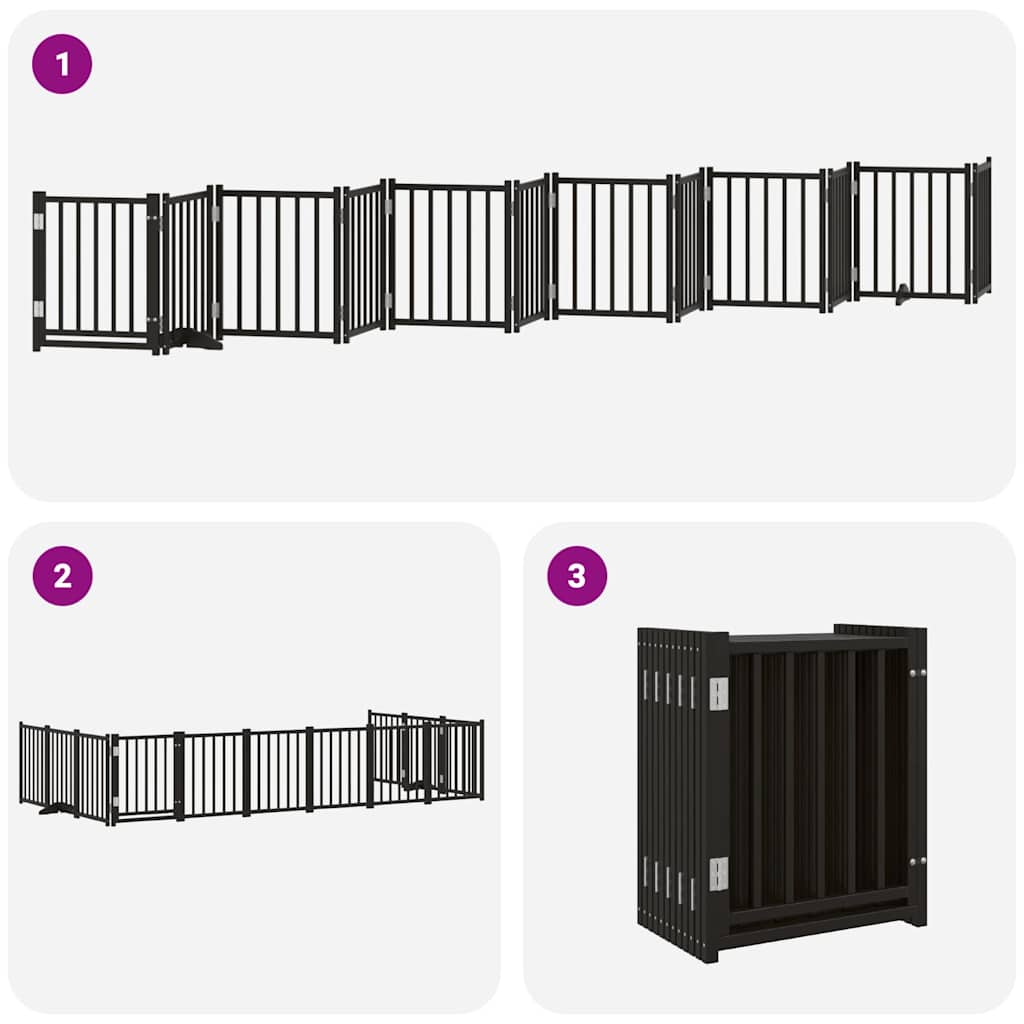 Hundeport sammenleggbar 12 paneler svart 600 cm poppeltre