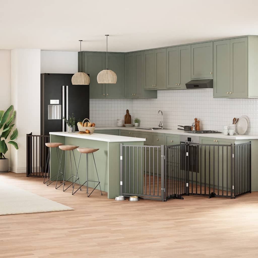 Hundeport sammenleggbar 10 paneler svart 800 cm poppeltre