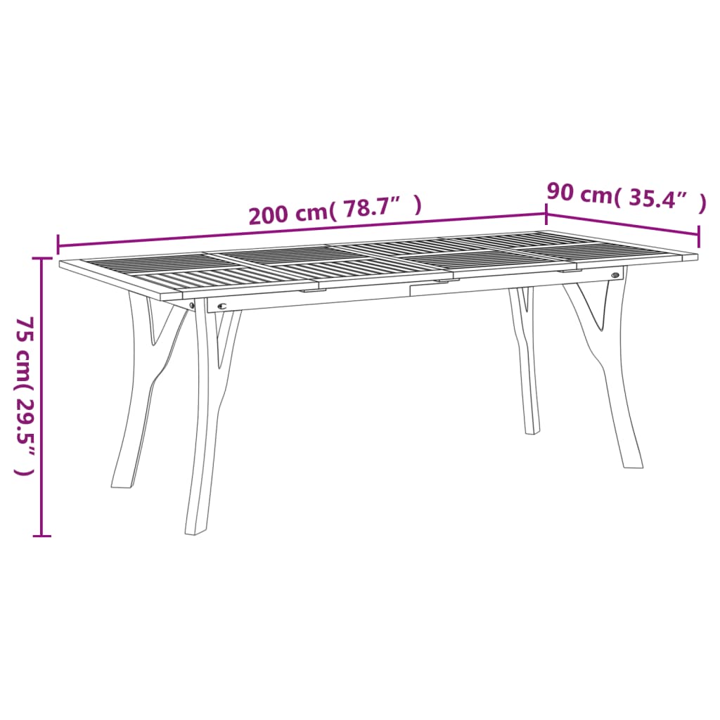 Hagebord 200x90x75 cm heltre akasie