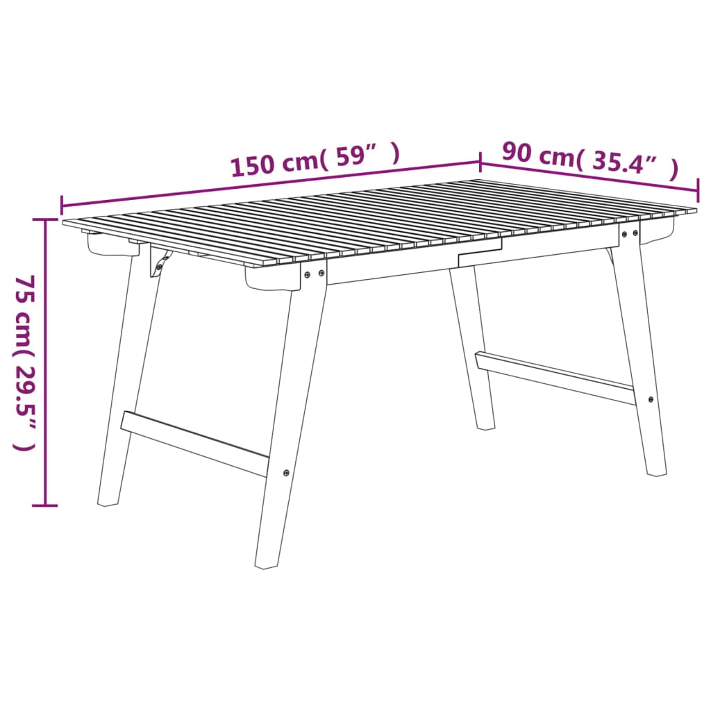 Hagebord 150x90x75 cm heltre akasie