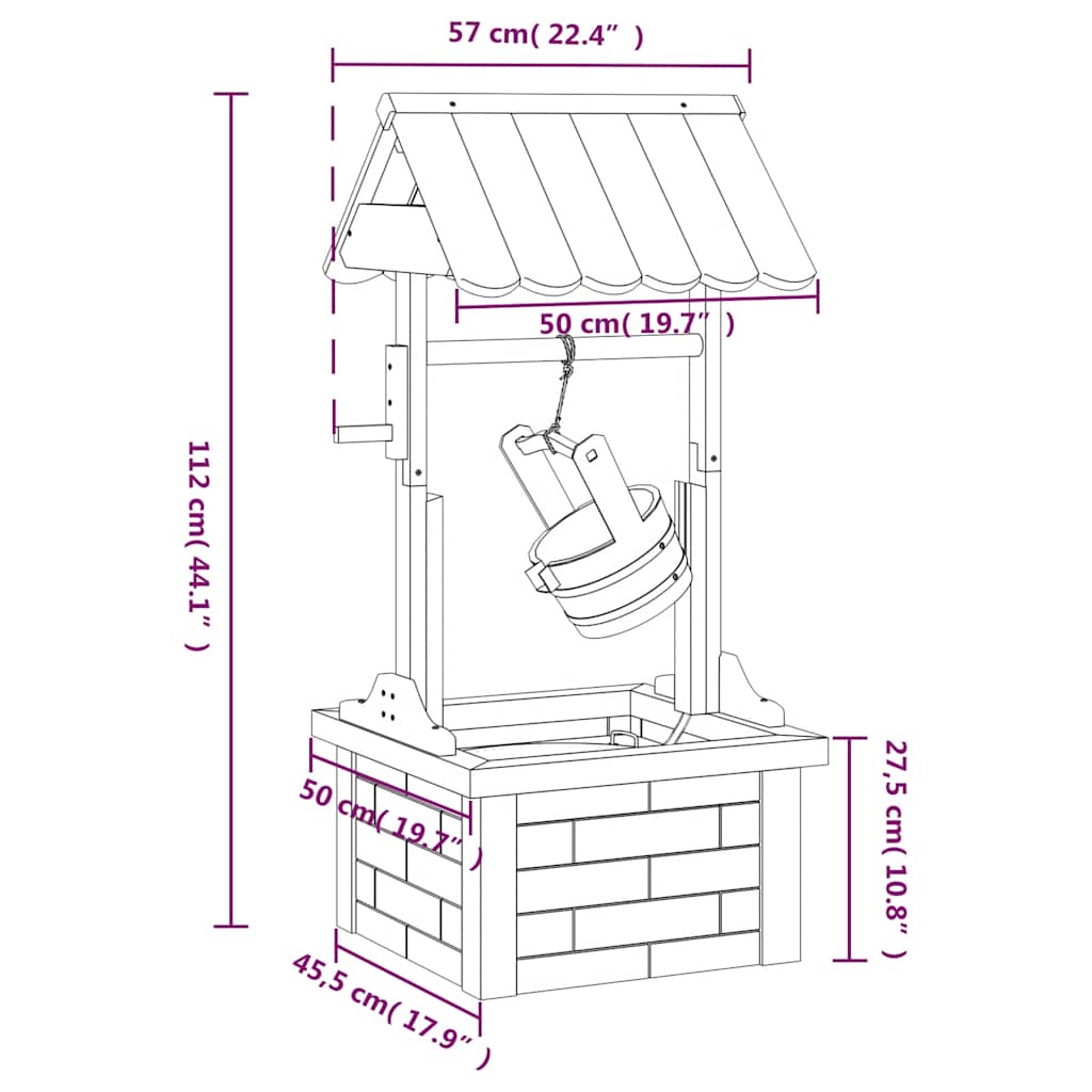 Fontene med pumpe ønskebrønn 57x50x112 cm heltre gran vidaXL