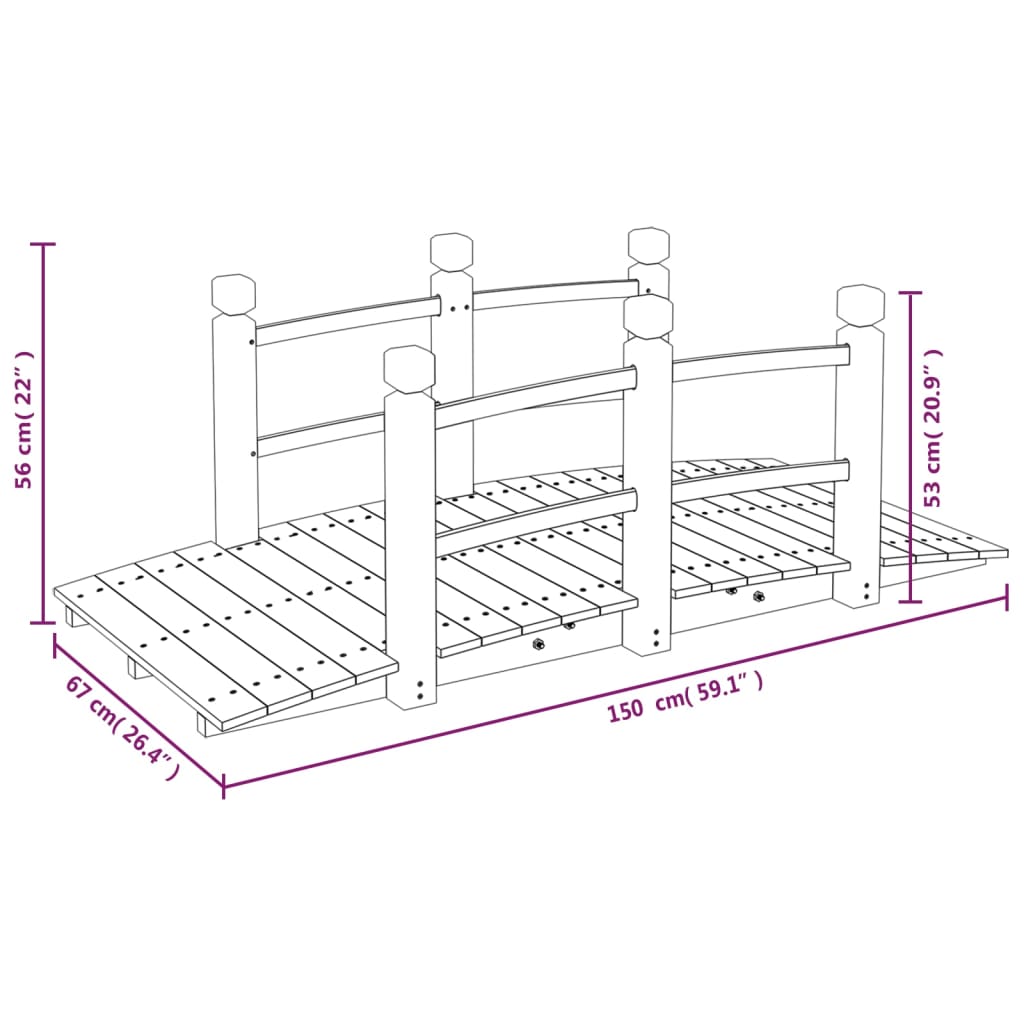 Hagebro med rekkverk 150x67x56cm heltre gran
