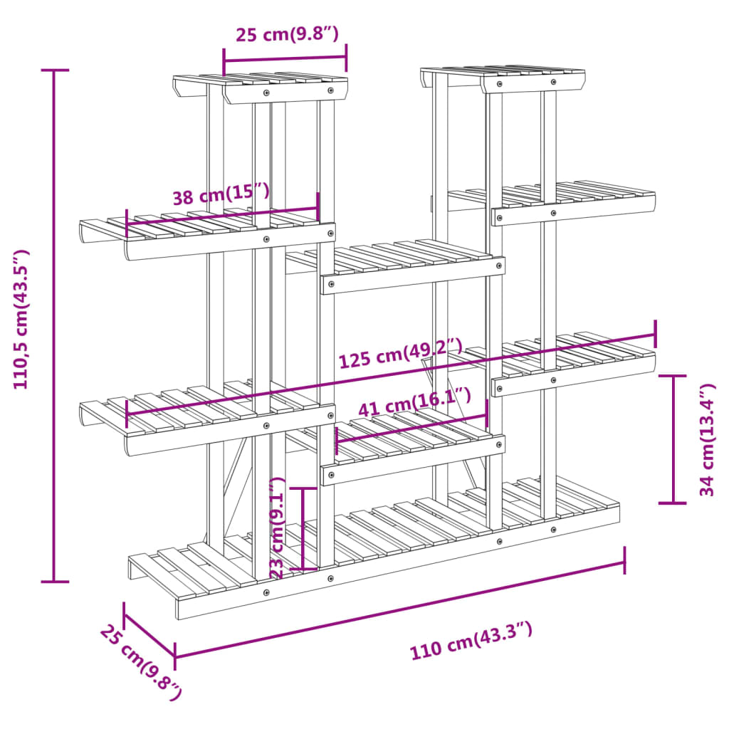 Blomsterstativ 110x25x110,5 cm heltre gran