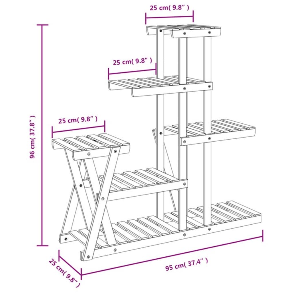 Blomsterstativ 110x25x96 cm heltre gran
