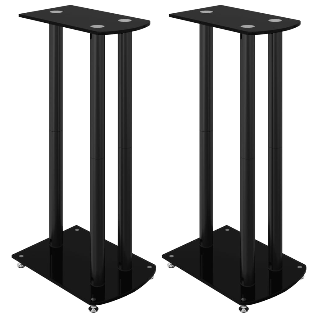 Høyttalerstativer 2 stk svart herdet glass 3 søyledesign