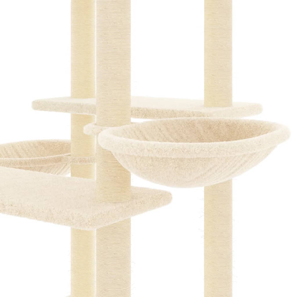 Kattetre med klorestolper i sisal kremhvit 133 cm