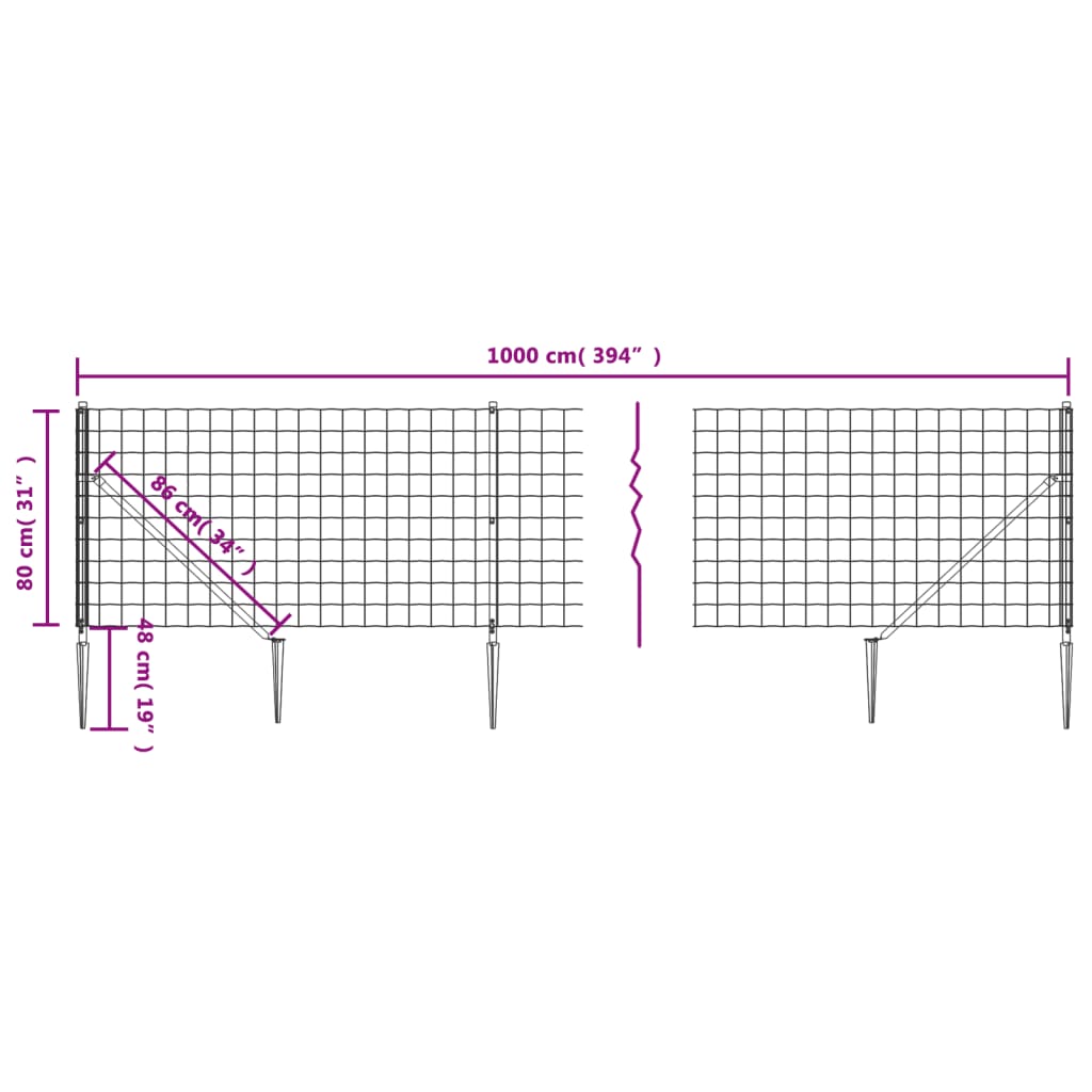 Nettinggjerde med stolpespyd grønn 0,8x10 m