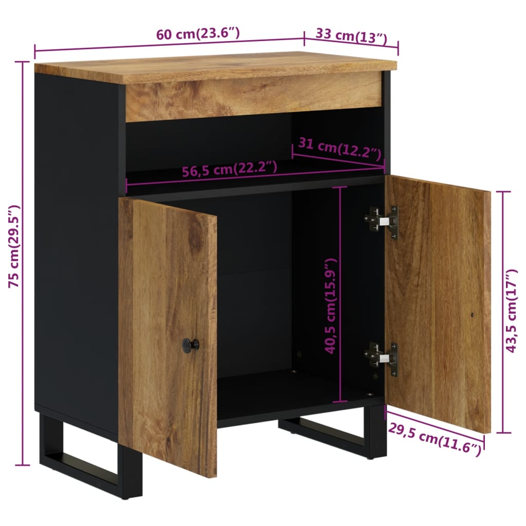 Skjenk med 2 dører 60x33x75 cm heltre mango