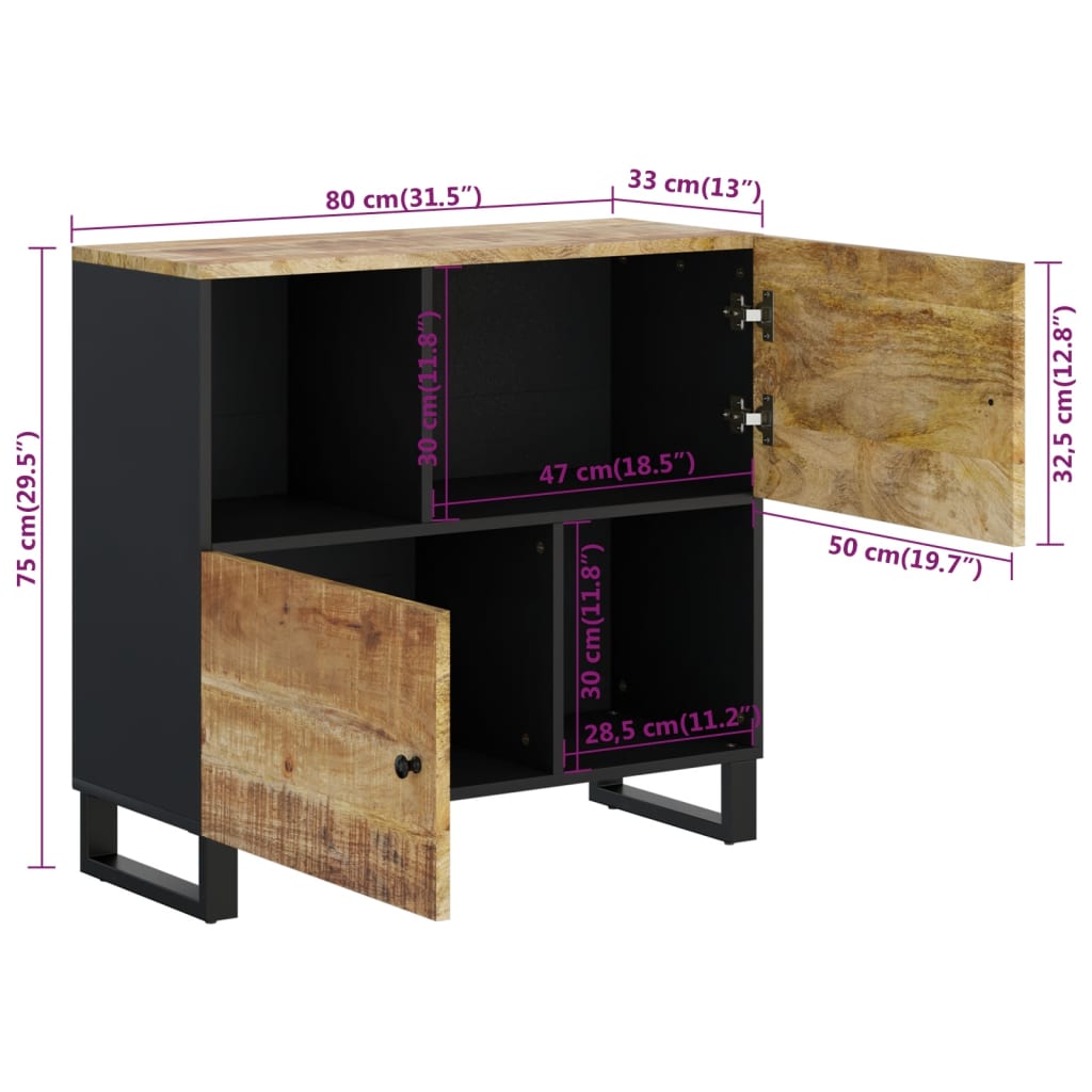 Skjenk med 2 dører 80x33x75 cm heltre mango