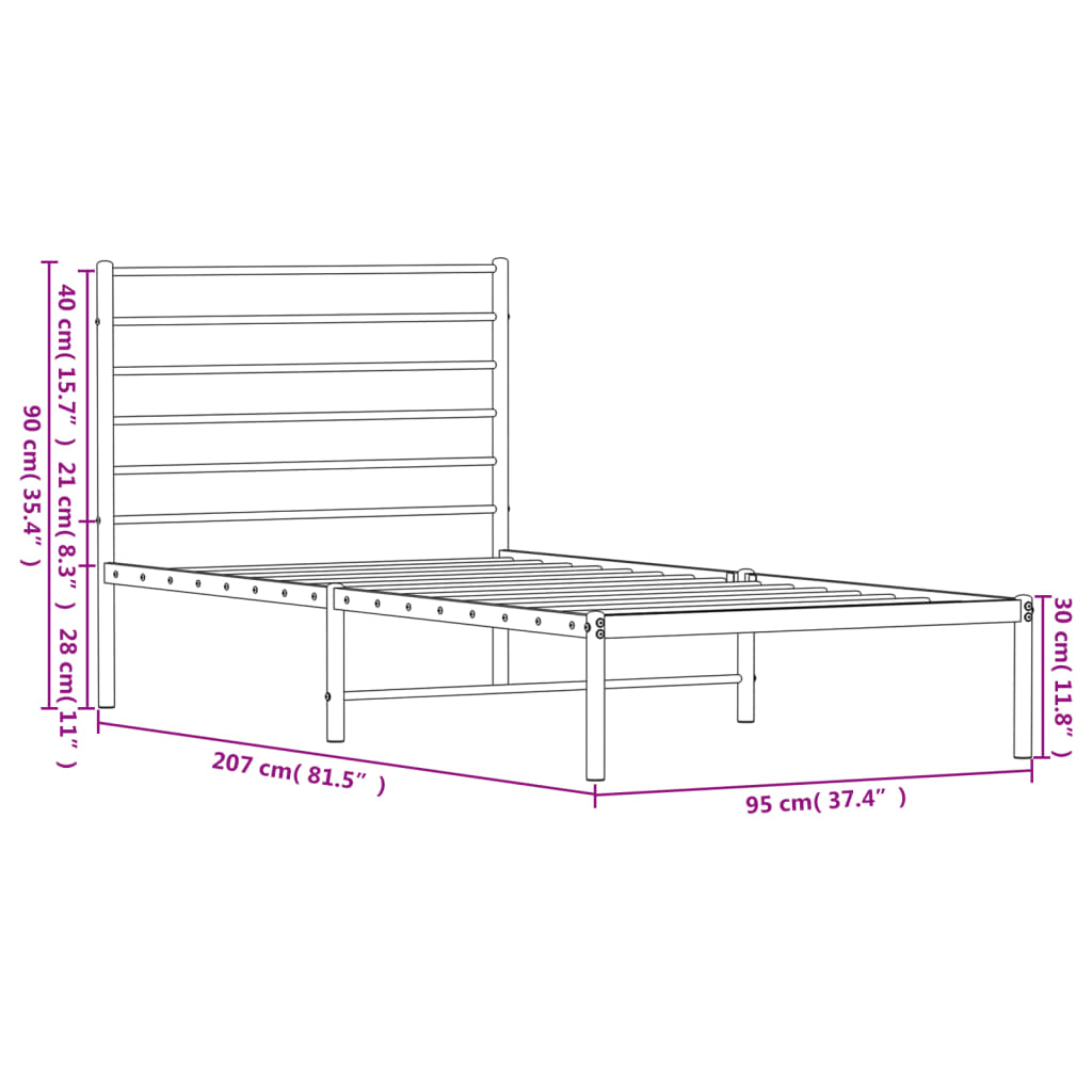 Sengeramme i metall med hodegavl svart 90x200 cm