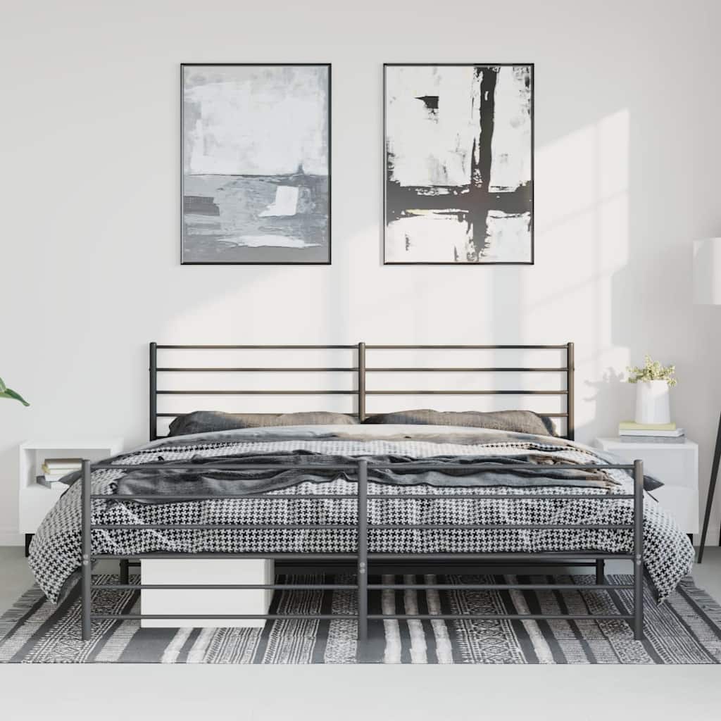 Sengeramme i metall med hode- og fotgavl svart 193x203 cm