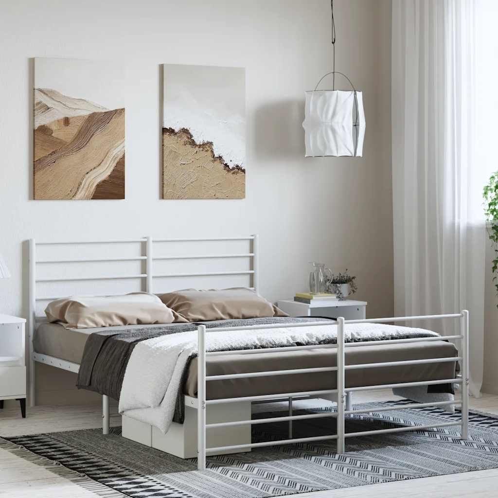 Sengeramme i metall med hode- og fotgavl hvit 135x190 cm vidaXL