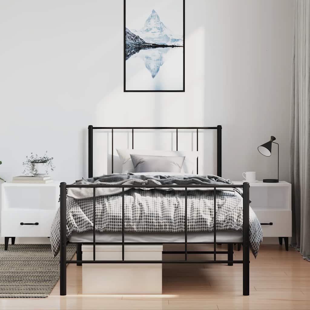 Sengeramme i metall med hode- og fotgavl svart 100x190 cm