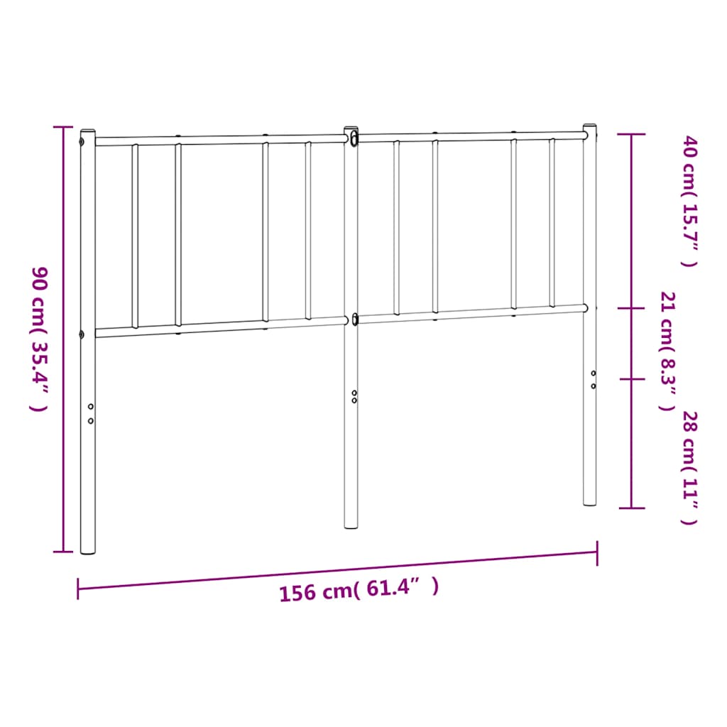 Utskiftbar sengegavl i metall svart 150 cm vidaXL