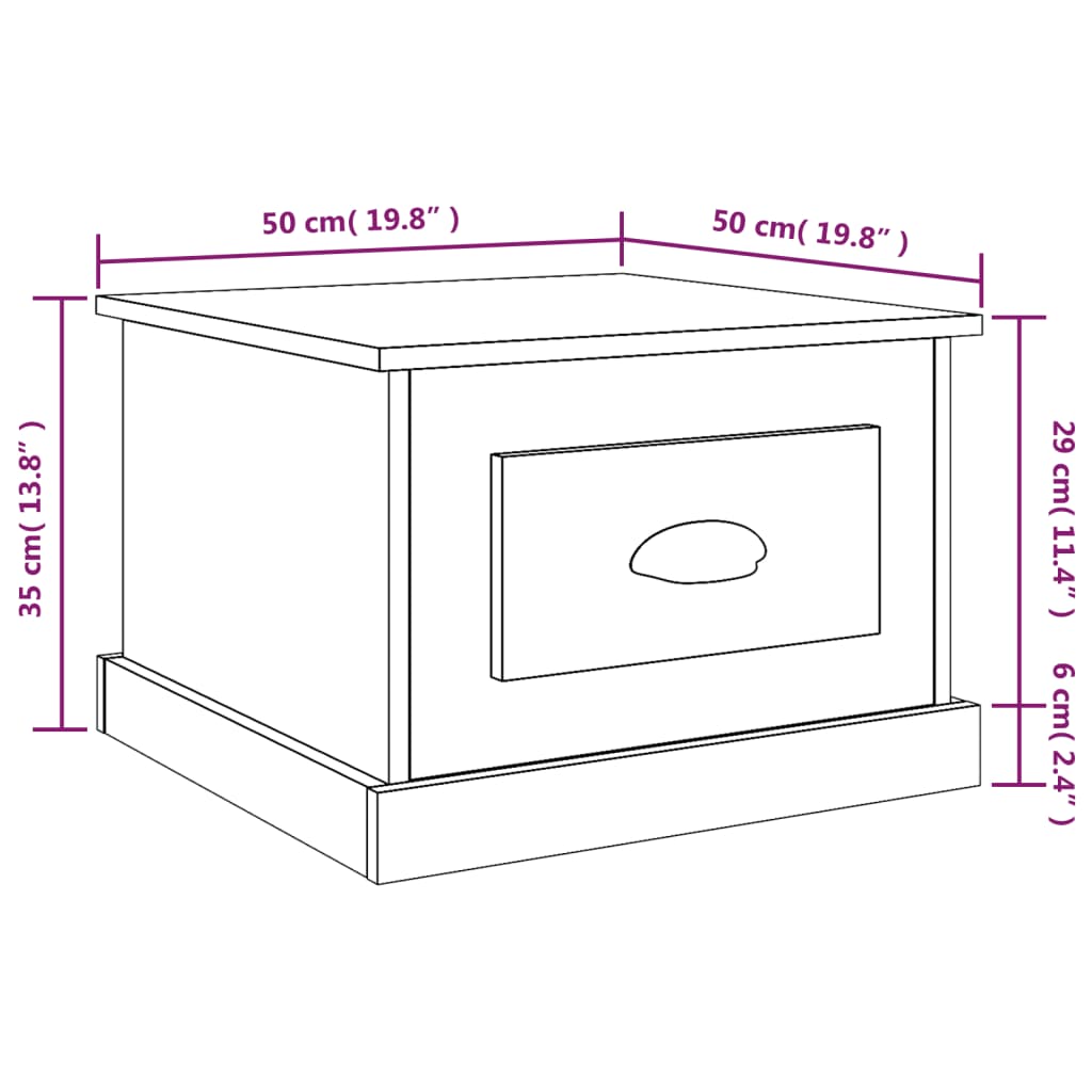 Salongbord hvit 50x50x35 cm konstruert tre