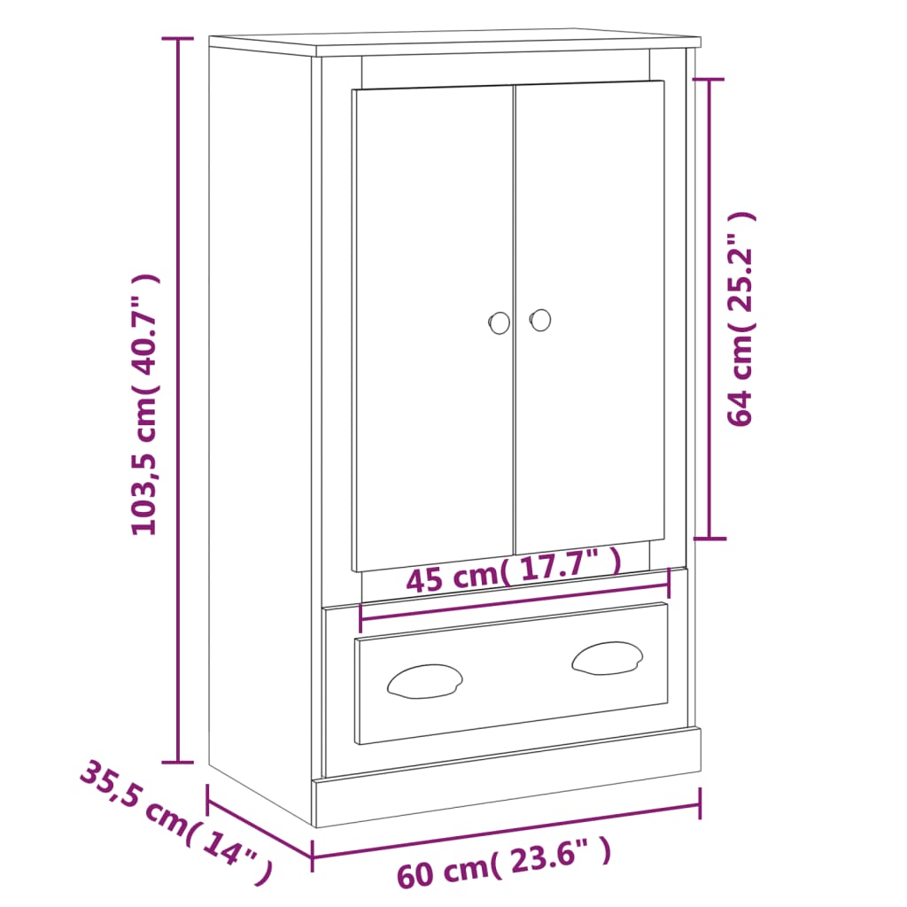 Highboard sonoma eik 60x35,5x103,5 cm konstruert tre