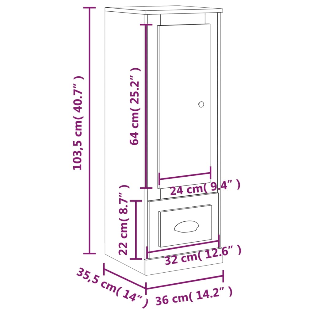 Highboard svart 36x35,5x103,5 cm konstruert tre