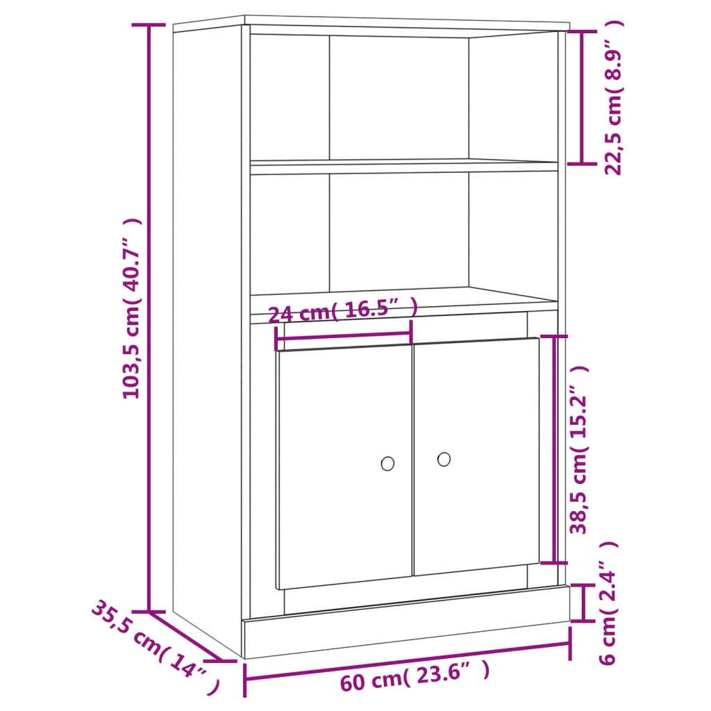 Highboard hvit 60x35,5x103,5 cm konstruert tre