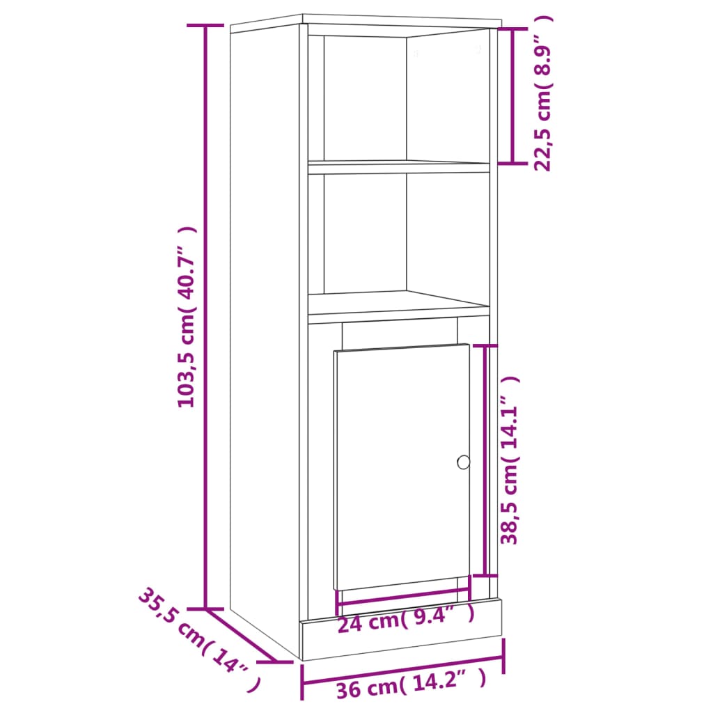 Highboard grå sonoma 36x35,5x103,5 cm konstruert tre