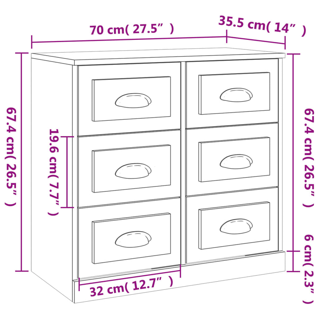 Skjenk hvit 70x35,5x67,5 cm konstruert tre