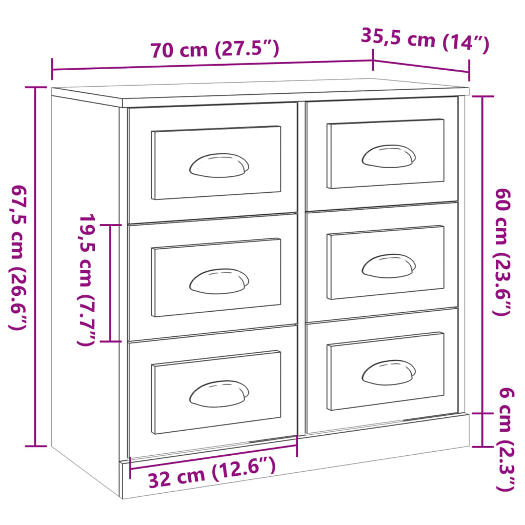 Skjenk sonoma eik 70x35,5x67,5 cm konstruert tre