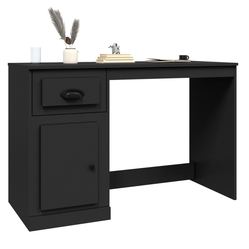 Skrivebord med skuff svart 115x50x75 cm konstruert tre