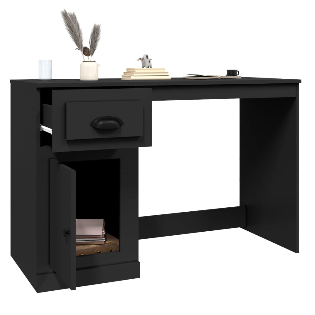 Skrivebord med skuff svart 115x50x75 cm konstruert tre
