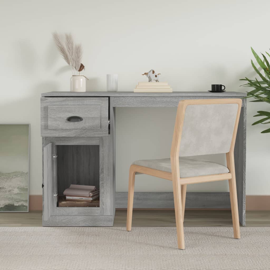 Skrivebord med skuff grå sonoma 115x50x75 cm konstruert tre