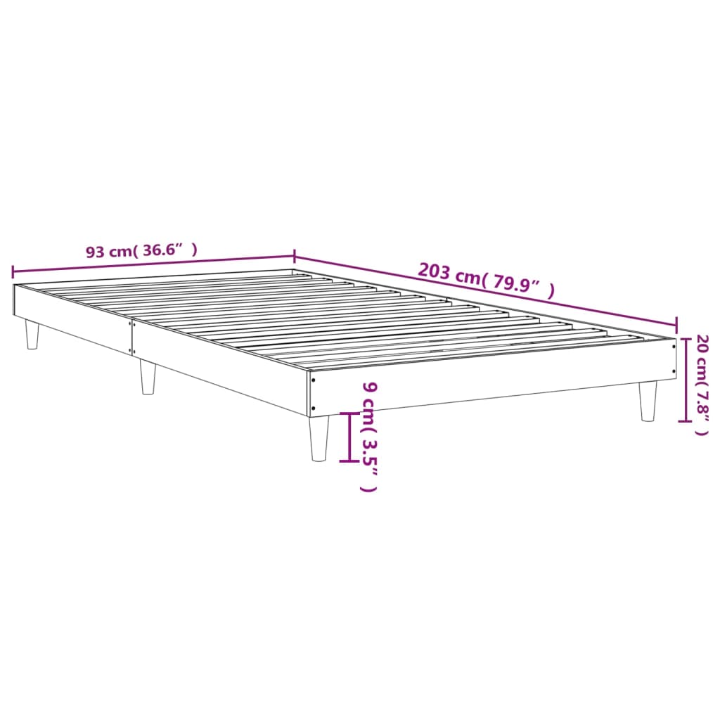 Sengeramme uten madrass brun eik 90x200 cm konstruert tre