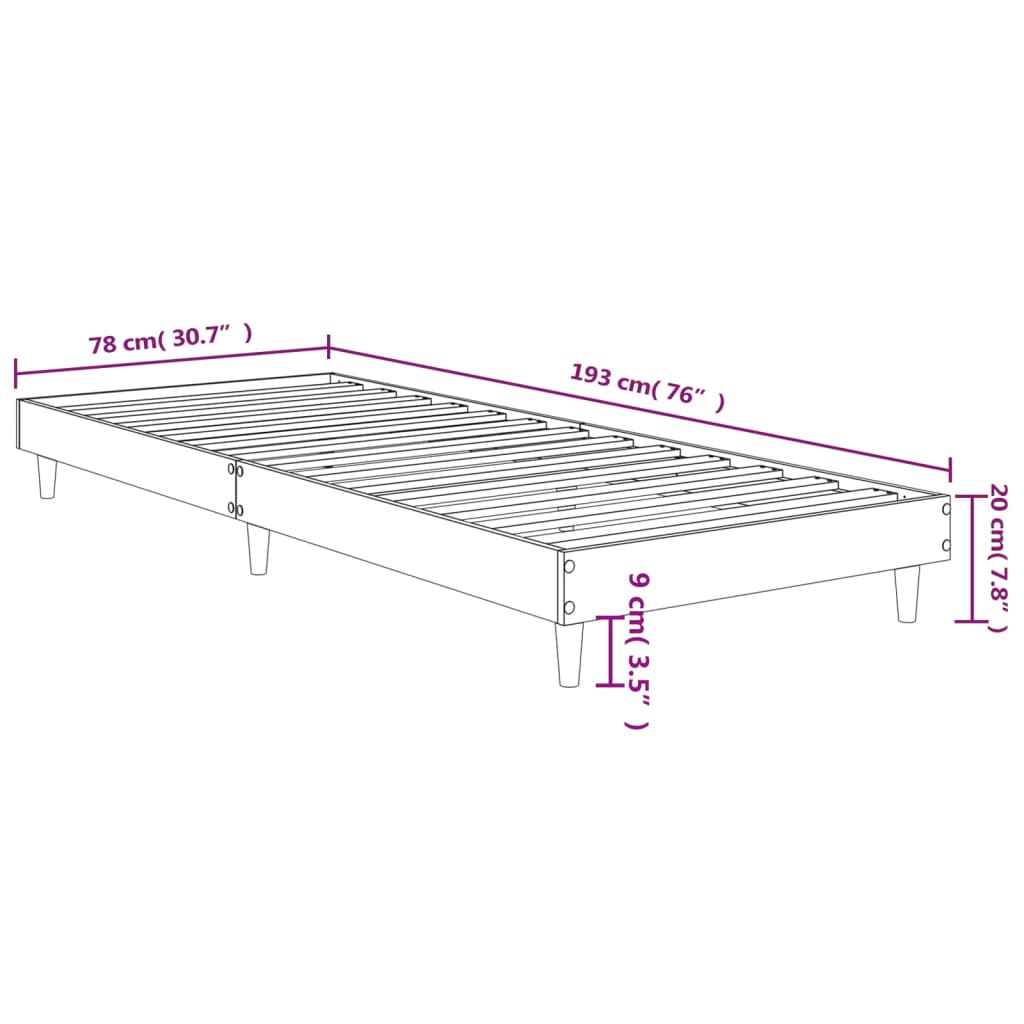 Sengeramme uten madrass sonoma eik 75x190 cm konstruert tre